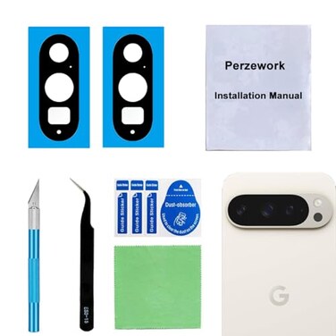 Perzework 2 Set Back Rear Camera Lens Glass Replacement for Google Pixel 9 Pro with preInstalled Adhesive and Reparing Toolkit