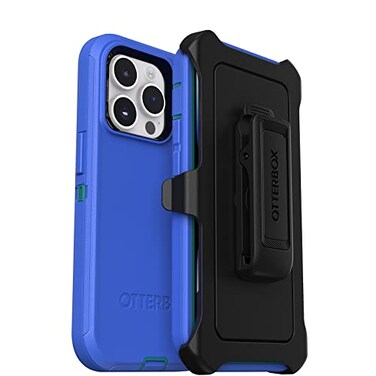 OtterBox iPhone 14 Pro ONLY Defender Series Case RAIN Check Blue Rugged Durable with Port Protection Includes Holster Clip Kickstand