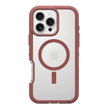 OtterBox iPhone 16 Pro Max Defender Series XT Clear Case Brick Red Clear Tough Rugged Durable iPhone Case Snaps on MagSafe PressureFitted DualLayer iPhone Case
