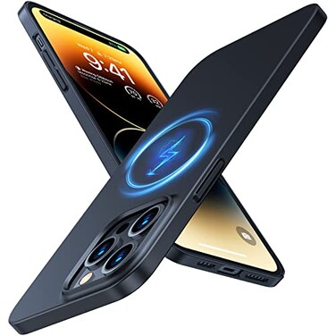 TORRAS Magnetic Slim Fit Designed for iPhone 14 Pro Case Ultra Thin Strong Magnetic Velvety Touch AntiScratch Compatible with MagSafe Cover Phone Case for iPhone 14 Pro Space Black