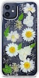 Abbery Designed for iPhone 11 Pressed Flower Case Cute Bling Glitter Sparkle Clear with Design Soft Silicone TPU Rubber Dried Real Flowers Floral Aesthetic Case for Women Girls White Daisy
