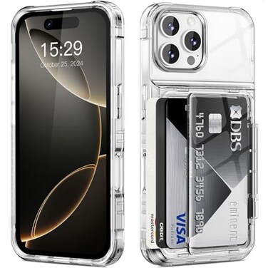 ACANDYA for iPhone 16 Pro Max Case Wallet Clear Protective Phone Case with Credit Card Holder Heavy Duty Protection Shockproof AntiScratch AntiYellow Cover for iPhone 16 Pro Max 69 inch Transparent