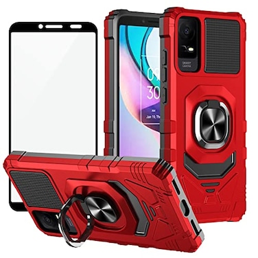 Ailiber for TCL ION VX Case with Screen Protector Tempered Glass Ring Kickstand for Magnetic Car Mount Military Grade Shockproof Protective Cover for TCL 40 ZT430WRed