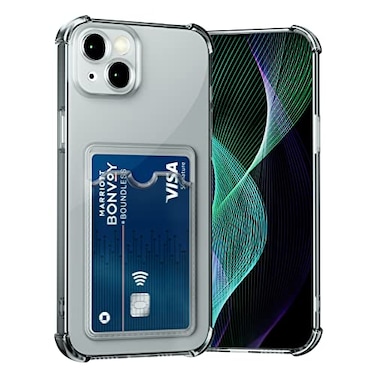 AKABEILA Case for iPhone 13 Clear Black Cute Phone Case Soft TPU Wallet Case Slim Bag Cover Shockproof with Card Slot Holder