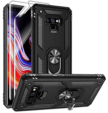 Androgate Galaxy Note 9 Case with 3D PET Screen Protector MilitaryGrade Ring Holder Kickstand Car Mount 15ft Drop Tested Shockproof Cover Case for Galaxy Note 9 Black