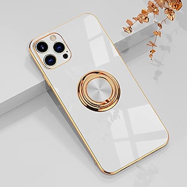 aowner Compatible with iPhone 12 Pro Max Ring Holder Case Shiny Plating Rose Gold Edge 360 Degree Rotation Kickstand for Women Girls Slim Soft Flexible TPU Protective Cover Case 67 Inch
