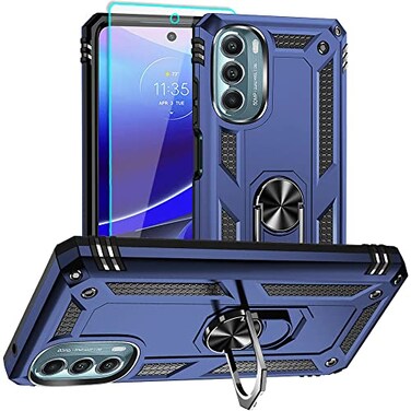 Aozuoton for Moto G Stylus 5G 2022 Case with HD Screen Protector Military Grade 16ft Drop Tested Ring Shockproof Protective Phone Case for Moto G Stylus 5G 2022 Blue