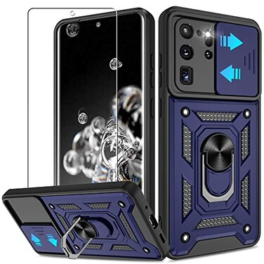 ATUMP for Samsung Galaxy S20 Ultra Case with HD Screen Protector Heavy Duty with 360 Rotation Metal Kickstand Military Grade Protective Case for Gaxy S20 Ultra 5G Blue