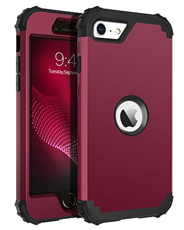 BENTOBEN for iPhone SE 2022 Case and iPhone SE 2020 Phone Case Heavy Duty 3 in 1 Full Body Rugged Shockproof Hybrid Hard PC Soft Rubber Bumper Protective Girls Women Boy Men Cover Wine RedBurgundy