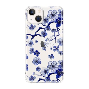 Blingy's Blingys for iPhone 14 Case Cute Flower Style Fun Floral Art Design Transparent Soft TPU Protective Clear Case 61 inch Blue and White Flower Tree