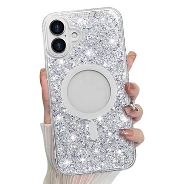 Bonoma for iPhone 16 Plus Case Sparkly Glitter Bling Back Magnetic Support for MagSafe Shockproof Crystal and Clear HighDuty Protection for Girls WomenGlitter Crystal