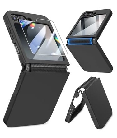 Caka for Samsung Galaxy Z Flip 65 Case with Hinge Protection Screen Protector Included Dual Layer TPUPC Protective Cover Wireless Charging Compatible Slim PocketFriendly Phone Case Black