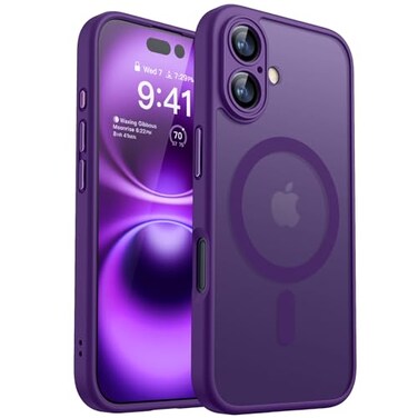 CANSHN Magnetic for iPhone 16 Case Upgraded Full Camera Protection Compatible with Magsafe Translucent Matte Shockproof Protective Phone Case for iPhone 16 Deep Purple