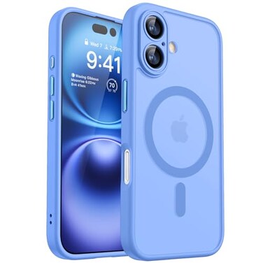 CANSHN Magnetic for iPhone 16 Plus Case Upgraded Full Camera Protection Compatible with Magsafe Translucent Matte Shockproof Protective Phone Case for iPhone 16 Plus Ultramarine
