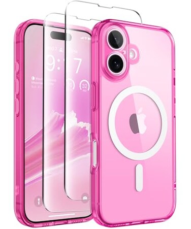 CAPRARO Magnetic Compatible with iPhone 16 Case Upgraded Full Camera Protection Compatible with MagSafe Protective Translucent Matte Women Girl Phone Case Cover Clear Neon