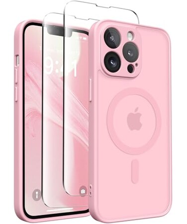 CAPRARO Magnetic for iPhone 13 Pro Case Compatible with MagSafe Full Camera Protection Shockproof Protective Slim Translucent Matte Phone Case for iPhone 13 Pro 61 Peach Pink