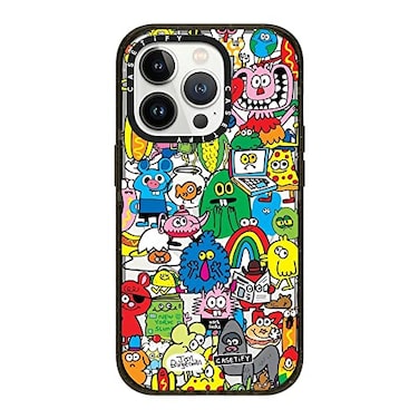 CASETiFY Impact iPhone 14 Pro Case 4X Military Grade Drop Tested 82ft Drop ProtectionCompatible with Magsafe Fun Friends by Jon Burgerman Glossy Black