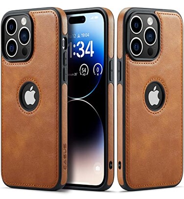 C Casus Casus Designed for iPhone 14 Pro Case Vegan Leather Slim Logo View Classic Luxury Elegant Thin Protective Cover 2022 61 Brown