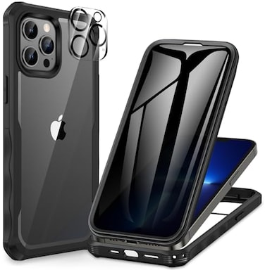 CENHUFO Privacy for iPhone 13 Pro Max Case Full Body Phone Case with Builtin 9H Tempered Glass Privacy Screen Protector and Camera Lens Protector Anti Peep Shockproof Bumper Clear Cover Black