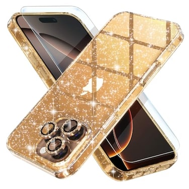 Choiche Compatible for iPhone 16 Pro Case Women Phone Case Cute Bling Sparkly Military Grade Drop Protection 3 Diamond Camera Lens Covers 2 Tempered Glass Protectors 63 inch Glitter Gold