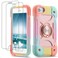 Cookiver for iPhone Se3iPhone Se2 CaseiPhone 66S CaseiPhone 7 CaseiPhone 8 Case 47 Inch with Ring Stand with 2 Pack Screen Protector HeavyDuty Military Grade Rugged Phone Case Rainbow Pink