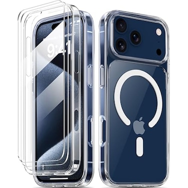 COOLQO for iPhone 17 Pro Max Case with Screen Protectors Compatible with MagSafe Military Grade 17FT Drop Protection Shockproof Protective DualLayer Magnetic Transparent Phone Cover Clear