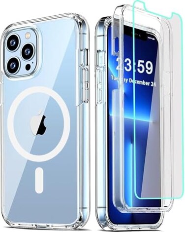 COOLQO Magnetic for iPhone 13 Pro Max Case with Screen Protectors Compatible with MagSafe Military Grade Drop Protection Dual Layer Design Heavy Duty Protective Shockproof Phone Case Clear