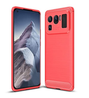 CruzerLite Case Compatible with Xiaomi Mi 11 Ultra Case Carbon Fiber Texture Design Cover Shock Absorption Case Designed for Xiaomi Mi 11 Ultra 2021 Red