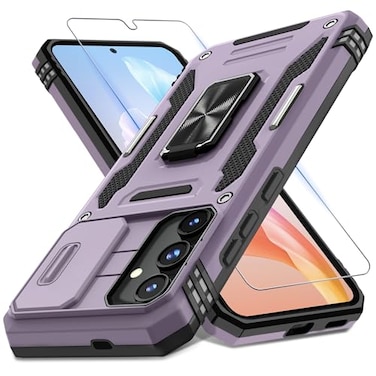 DEERLAMN Case for Samsung Galaxy S25 PlusS24 Plus 67Inch with Slide Camera CoverScreen Protector1 Pack Rotated Ring Kickstand Military Grade Shockproof Protective CoverDeep Purple
