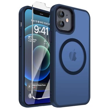 DEERLAMN Magnetic Matte Case for iPhone 1212 Pro with Screen Protector Compatible with MagSafeMilitary Grade Drop Protection Slim Translucent Shockproof Protective Phone Cover Blue