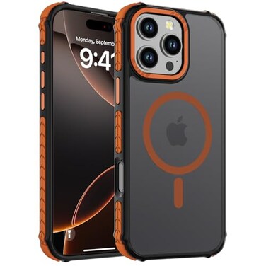 DEERLAMN Strong Magnetic Case for iPhone 16 Pro 63InchCompatible with Magsafe Translucent Matte Slim Shockproof Protective Phone Cover for Women MenForest Orange