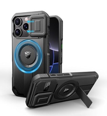 Dexnor for iPhone 16 Pro Case with Slide Camera Cover Adjustable Kickstand Magnetic Rugged Shockproof Bumper Cases HeavyDuty Mangetic Protective CoverBlack