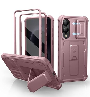 Dexnor for Samsung Galaxy S25 Edge Case with Upgraded Slide Camera Cover 2 Front Frames Builtin Screen Protector Kickstand HeavyDuty Rugged Case FullBody Bumper Protective CoverPeony Pink