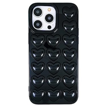 DMaos for iPhone 16 Pro Max Case for Women 3D Pop Bubble Heart Gel Cover Cute Girly for iPhone16 Pro Max 69 inch Black