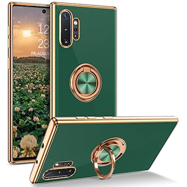 DUEDUE for Samsung Galaxy Note 10 Plus Case with Ring Holder Kickstand 360 Degree Rotation Magnetic Car Finger Soft TPU Slim Cover Protective Phone Case for Samsung Note 10 Plus 5G4G Dark Green