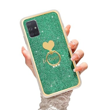 Easyscen for Samsung Galaxy A71 5G Phone Case with Heart Ring Kickstand Slim Soft Silicone Bumper Shockproof Protective Cover Alpine Green