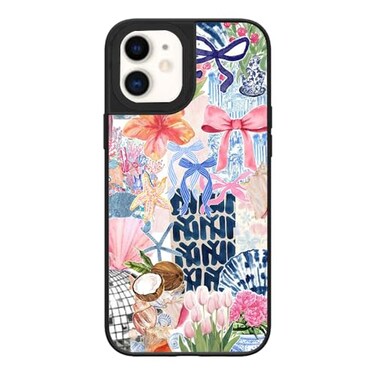 Ehreus Phone Case Compatible with iPhone 11 Beach Aesthetic Collage Print Coastal Seashell Bow Glossy PC Back TPU Bumper Shockproof Cover for Women Girls