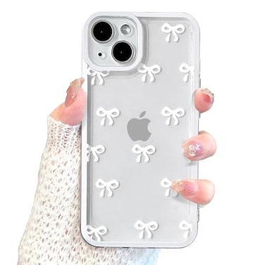 EYZUTAK Case for iPhone 15 Clear Cute Ribbon Bowknot Pattern Aesthetic Transparent Phone Case Raised Camera Protection Stylish Slim Soft Durable TPU Protective Cover for Women Girls White