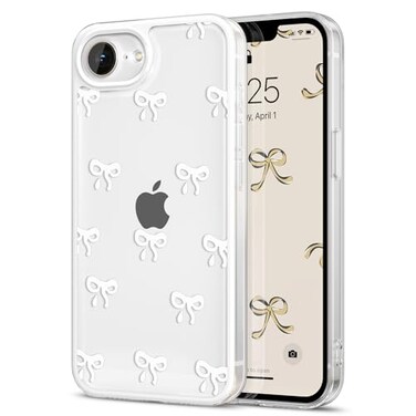 EYZUTAK Case for iPhone 17eiPhone 16e Clear Cute Ribbon Bowknot Pattern Aesthetic Transparent Phone Case Raised Camera Protection Stylish Slim Soft Durable TPU Protective Cover for Women GirlsWhite