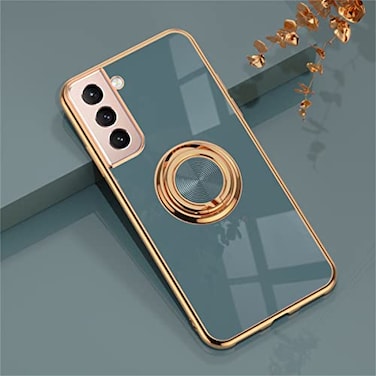 EYZUTAK Electroplated Magnetic Ring Holder Case for Samsung Galaxy S21 5G 360 Degree with Rotation Metal Finger Ring Holder Magnet Car Holder Soft Silicone Shockproof Protective Cover Gray