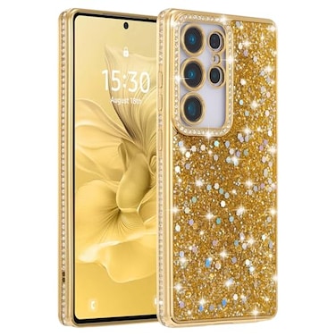 FABSPARK Case for Samsung Galaxy S23 UltraGlitter Crystal Diamond Rhinestone Sequin Shiny Bling Sparkly Glossy Luxury ElectroplatedAesthetic Cute Full Protection for Samsung Galaxy S23 UltraGolden