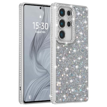 FABSPARK Case for Samsung Galaxy S23 UltraGlitter Crystal Diamond Rhinestone Sequin Shiny Bling Sparkly Glossy Luxury ElectroplatedAesthetic Cute Full Protection for Samsung Galaxy S23 UltraSilver