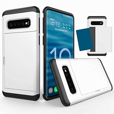 Fastsun Galaxy S10 Plus Case UltraThin Shockproof Hard Back Silicone Dual Layer Protective Credit Card Holder ID Cards Slot Scratchproof Cover Case Compatible with Samsung Galaxy S10 Plus White