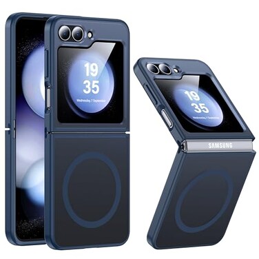 FNDMIL NO1 Magnetic for Samsung Galaxy Z Flip 6 Case with MagSafeAntiFingerprintTranslucent MatteMilitary Grade Drop Tested Slim Hard Case Soft Silicone Bumper for Samsung Flip 6 CaseBlue