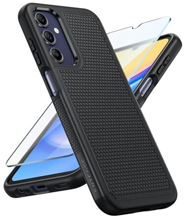FNTCASE for Galaxy A155G Phone Case Samsung A15 5G Military Grade Drop Protection 14ft Drop Tested Screen Protector Included AntiSlip Matte Textured TPUPC Dual Layer Shockproof Cover Black