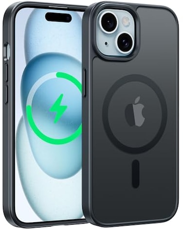 FNTCASE for iPhone 15 Case for iPhone 14 iPhone 13 Case Magnetic Frosted Translucent Slim Shockproof Cell Phone Cover Military Grade Protection Drop Proof Tough Protective Cases Black
