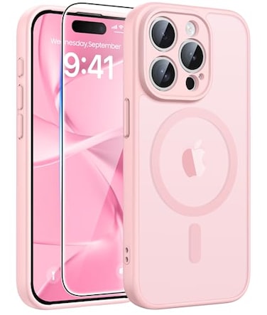 FNTCASE for iPhone 15 Pro Max Case Compatible with Magsafe Translucent Matte Cases with Full Camera Protection Screen Protector Military Grade Shockproof Protective Phone Cover Light Pink