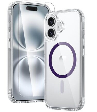 FNTCASE for iPhone 16 Case Clear Magnetic Phone Cases Compatible with Magsafe Slim Anti Yellowing Military Grade Drop Protection Rugged Shockproof Protective Transparent Cell Cover DPurple