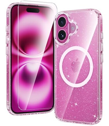 FNTCASE for iPhone 16 Plus Case Clear Magnetic Phone Cases Compatible with Magsafe Slim Anti Yellowing Military Grade Drop Rugged Protective Transparent Cell Phone Cover BGlitter Magnetic