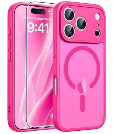 FNTCASE for iPhone 17 Pro Max Case Compatible with Magsafe Translucent Matte Cases with Full Camera Protection Screen Protector Military Grade Shockproof Protective Phone Cover Hot Pink